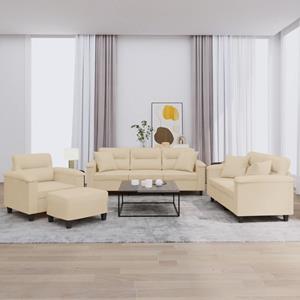 vidaXL 4-delige Loungeset met kussens microvezelstof crèmekleurig