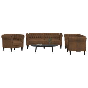 vidaXL 3-delige Loungeset stof bruin