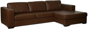 SHOPX HUISCOLLECTIE Bruine leren moderne hoekbank Flow - poot hout bruin - Elegance leer Brown (bruin leer)
