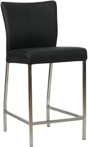 SHOPX HUISCOLLECTIE Zwarte leren moderne barkruk Revolt - poot vierkant rvs - Toledo Leer Nero (zwart leer)