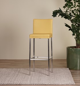 SHOPX HUISCOLLECTIE Gele leren moderne barkruk Break - poot vierkant rvs - Toledo Leer Lemon (geel leer)
