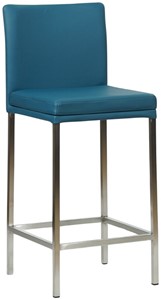 SHOPX HUISCOLLECTIE Blauwe leren moderne barkruk Break - poot vierkant rvs - Toledo Leer Turquoise (blauw leer)