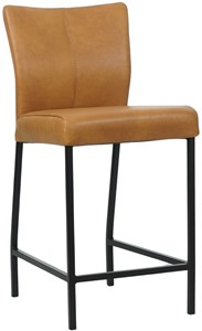 SHOPX HUISCOLLECTIE Cognac leren moderne barkruk Revolt - poot vierkant zwart - Granada leer Sahara (cognac leer)