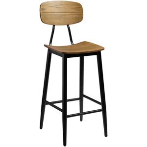 Vega Barstoel Scola; 44.5x51x115 cm (BxDxH); zitting antiek eiken, frame zwart; 2 stuk / verpakking