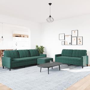 vidaXL 3-delige Loungeset met kussens fluweel donkergroen