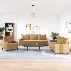 vidaXL 3-delige Loungeset met kussens fluweel bruin
