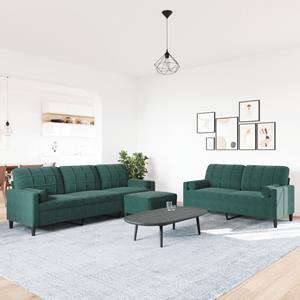 vidaXL 3-delige Loungeset met kussens en bolsters fluweel donkergroen
