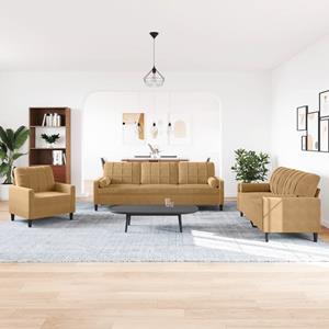 vidaXL 3-delige Loungeset met kussens en bolsters fluweel bruin