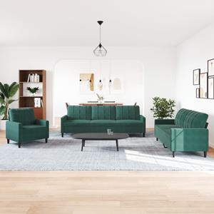 vidaXL 4-delige Loungeset met kussens fluweel donkergroen