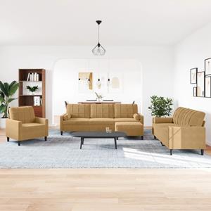 vidaXL 4-delige Loungeset met kussens en bolsters fluweel bruin