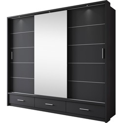 Meubella Kledingkast Autumn - Zwart - 250 cm - Met spiegel