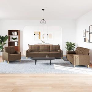 vidaXL 3-delige Loungeset met sierkussens stof bruin