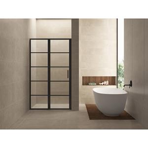 Wiesbaden Horizon Nisdeur Met Vast Deel En Raster - 1300x2000x8mm - NANO - Helder Glas/Mat Zwart