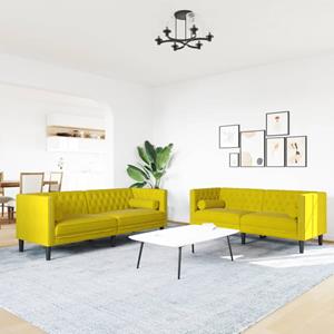 vidaXL 2-delige Loungeset Chesterfield met bolsters fluweel geel