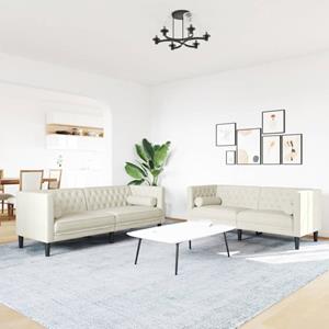 vidaXL 2-delige Loungeset Chesterfield met bolsters fluweel crèmekleur