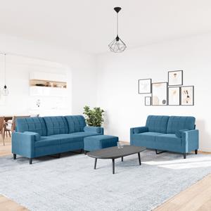 vidaXL 3-delige Loungeset met kussens en bolsters fluweel blauw