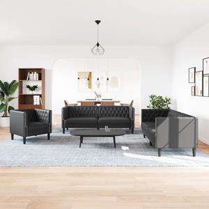 vidaXL 3-delige Loungeset Chesterfield-stijl kunstleer zwart