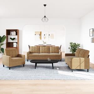 vidaXL 3-delige Loungeset met kussens fluweel bruin