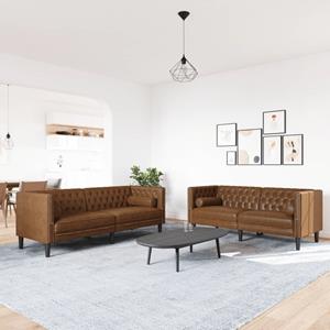vidaXL 2-delige Loungeset Chesterfield met bolsters kunstsuède bruin