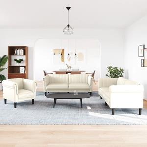 vidaXL 3-delige Loungeset fluweel crèmekleurig