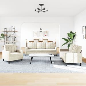 vidaXL 3-delige Loungeset met kussens fluweel crèmekleurig