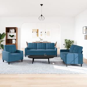 vidaXL 3-delige Loungeset met kussens fluweel blauw
