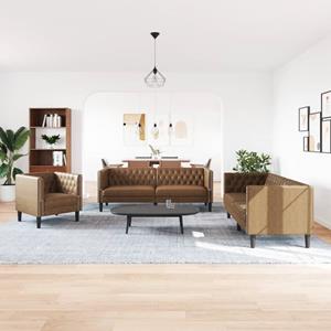 vidaXL 3-delige Loungeset Chesterfield-stijl kunstsuède bruin