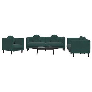 vidaXL 3-delige Loungeset met kussens fluweel donkergroen
