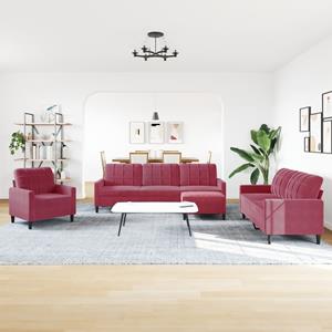 vidaXL 4-delige Loungeset met kussens fluweel wijnrood
