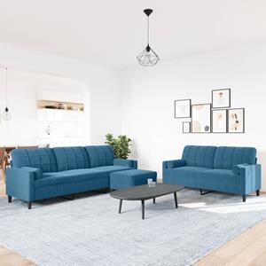vidaXL 3-delige Loungeset met kussens en bolsters fluweel blauw