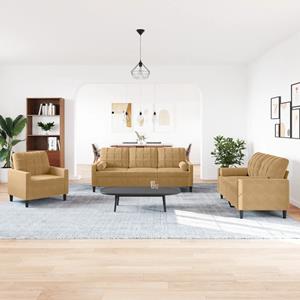 vidaXL 3-delige Loungeset met kussens en bolsters fluweel bruin