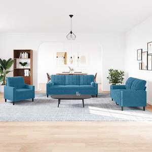 vidaXL 3-delige Loungeset met kussens en bolsters fluweel blauw