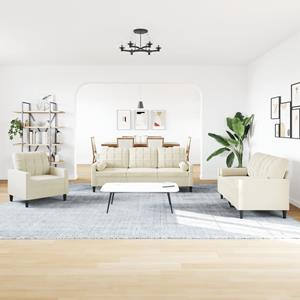 vidaXL 3-delige Loungeset met kussens en bolsters fluweel crèmekleurig
