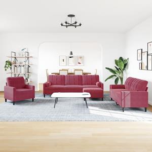 vidaXL 4-delige Loungeset met kussens en bolsters fluweel wijnrood