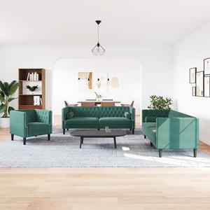 vidaXL 3-delige Loungeset Chesterfield en bolsters fluweel donkergroen