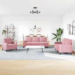 vidaXL 3-delige Loungeset met kussens en bolsters fluweel roze