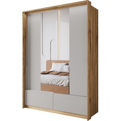 Meubella Kledingkast Innocent - Beige - 159 cm - Met spiegel