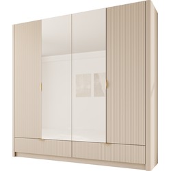 Meubella Kledingkast Lima - Beige - 213 cm - Met spiegel