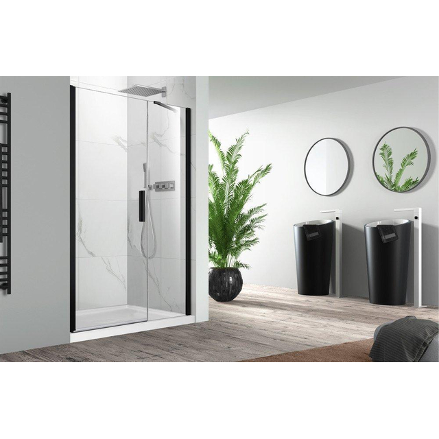 Nemo Pina Xl draaideur 150x200cm met vast paneel 6mm Helder veiligheidsglas met antikalk links en rechts Zwart 444.007.099.VM