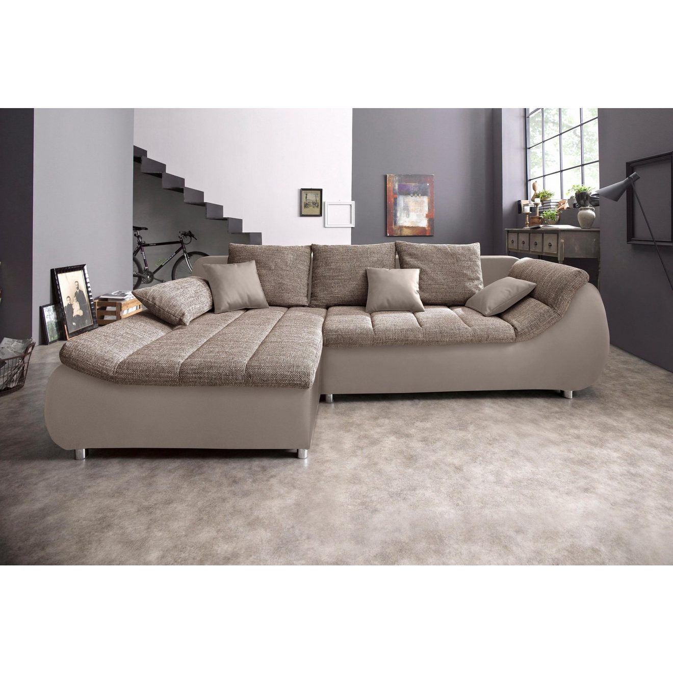 INOSIGN Hoekbank Imola elegant en comfortabel, actuele stiksels in de zitting, L-vorm
