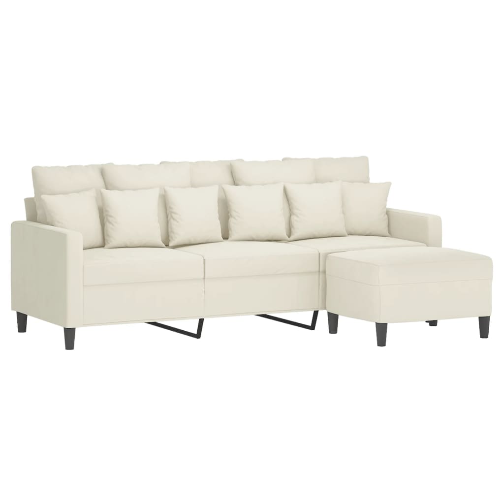 vidaXL Driezitsbank met voetenbank 180 cm fluweel crèmekleurig