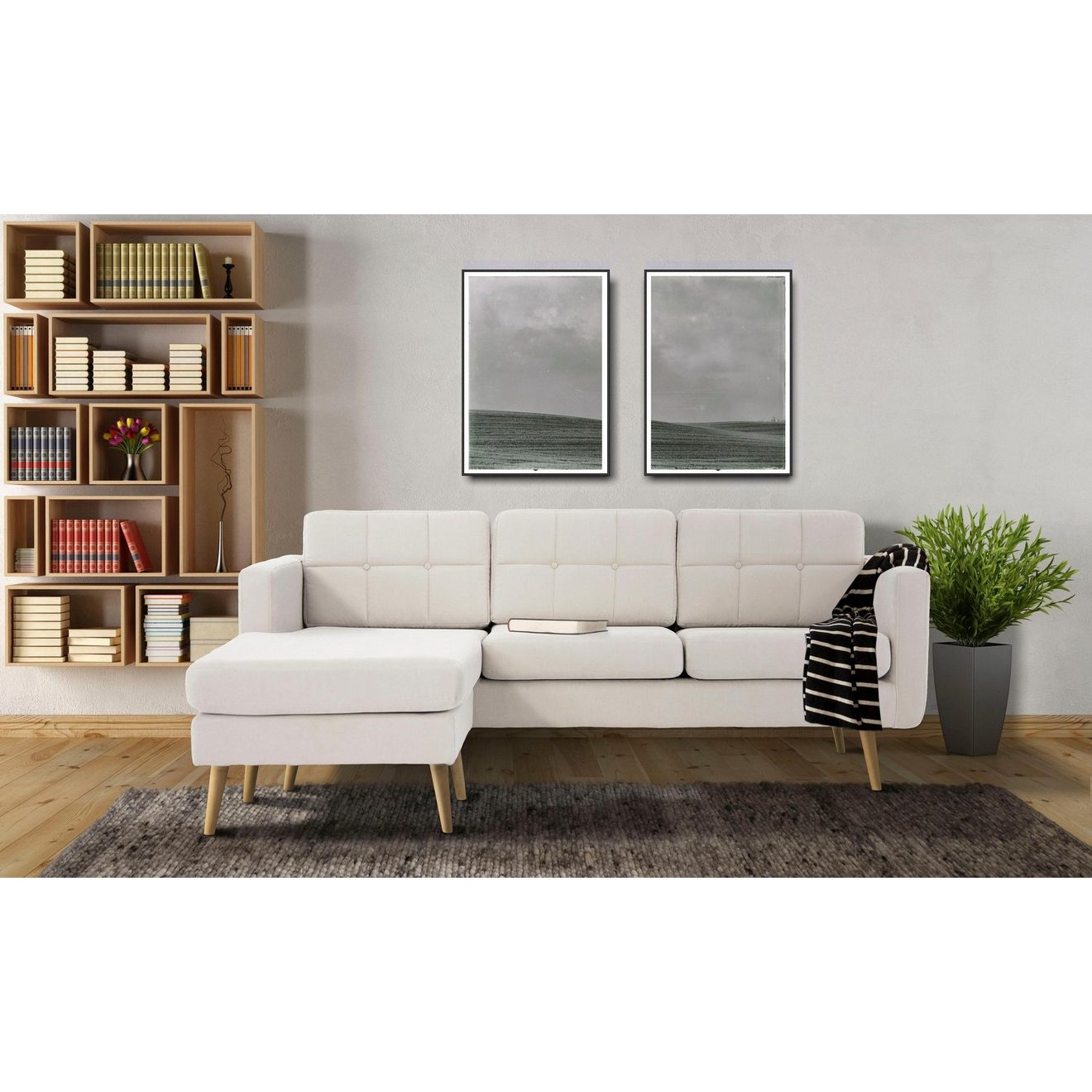 Home affaire Hoekbank Brest L-vorm met capitonnage en stiksels achter, strak design