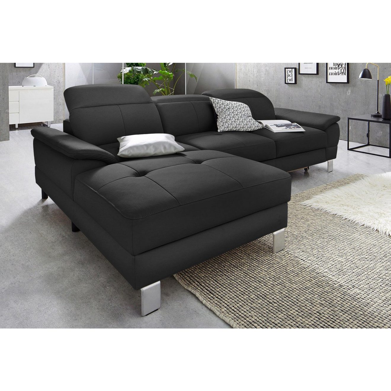 Exxpo - sofa fashion Hoekbank Mantua 2, incl. hoofd- of rugverstelling, comfortabel, L-vorm optioneel met bedfunctie en bedlade, geweldige afwerkingsdetails