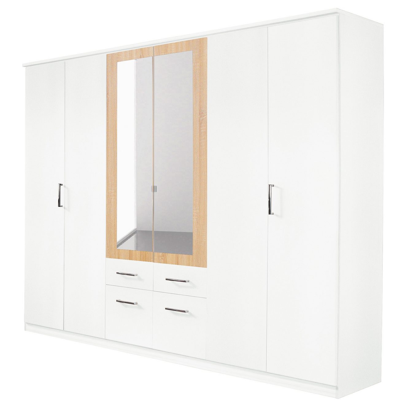 Rauch Kledingkast Draai-deurkast Garderobe BURANO met lades en spiegelomranding in kleuraccent made in germany