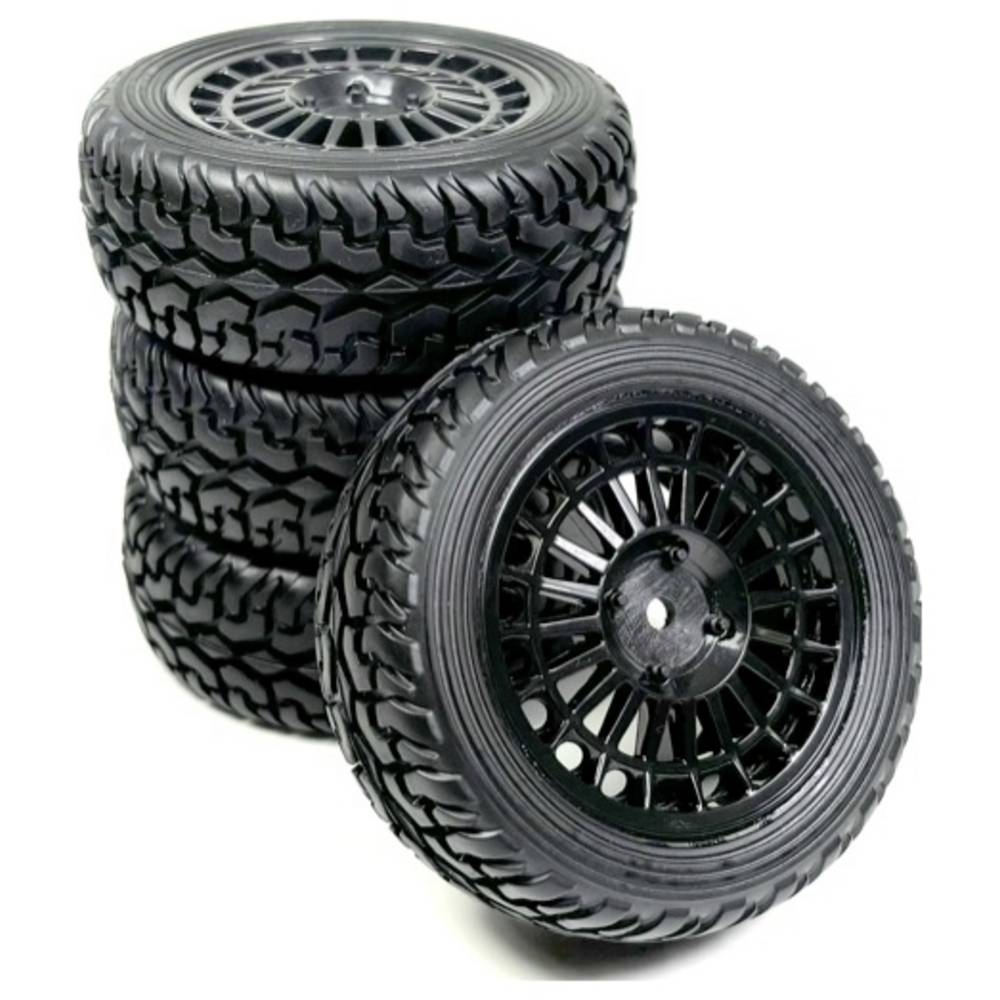 1:10 Rallywagen, Toerwagen Rally Street Complete wielen Rally, Street Zwart 4 stuk(s)