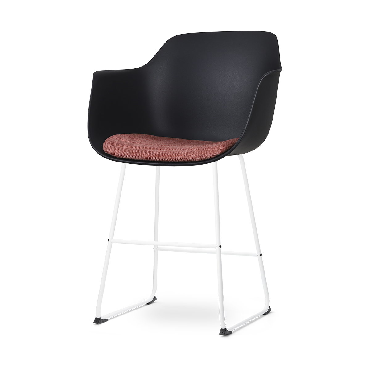 Nolon Nino-Liz barkruk zwart met terracotta rood zitkussen - wit onderstel - 65 cm