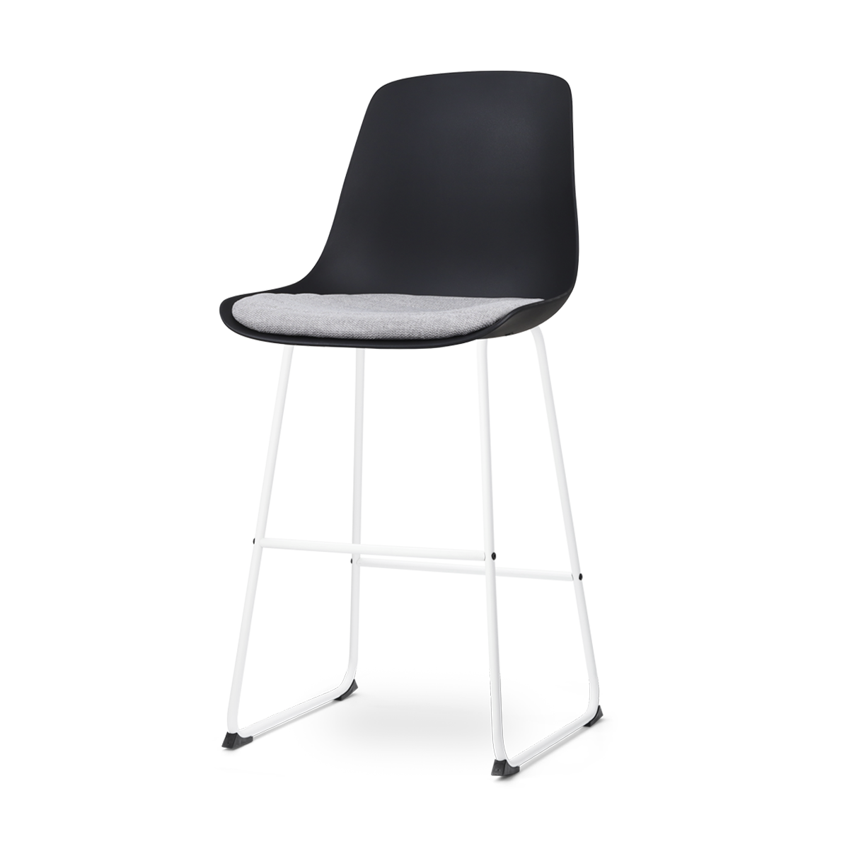 Nolon Nino-Liv barkruk zwart en lichtgrijs zitkussen - wit onderstel - 75 cm