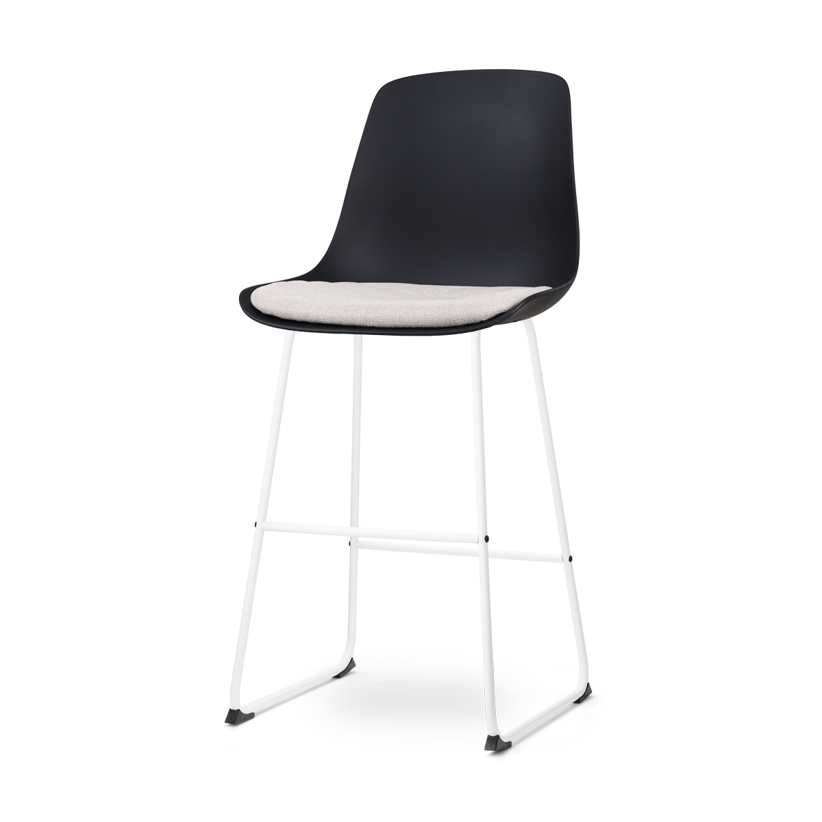 Nolon Nino-Liv barkruk zwart en beige zitkussen - wit onderstel - 75 cm