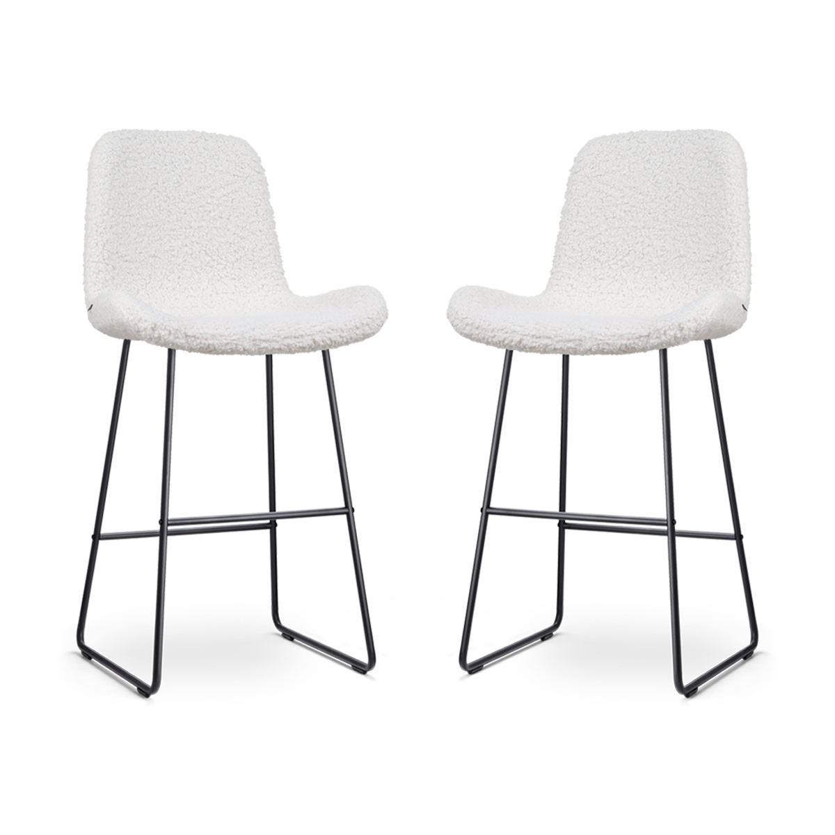 Nolon Nino-Fé barkruk teddy gebroken wit - zwart onderstel - 75 cm - set van 2