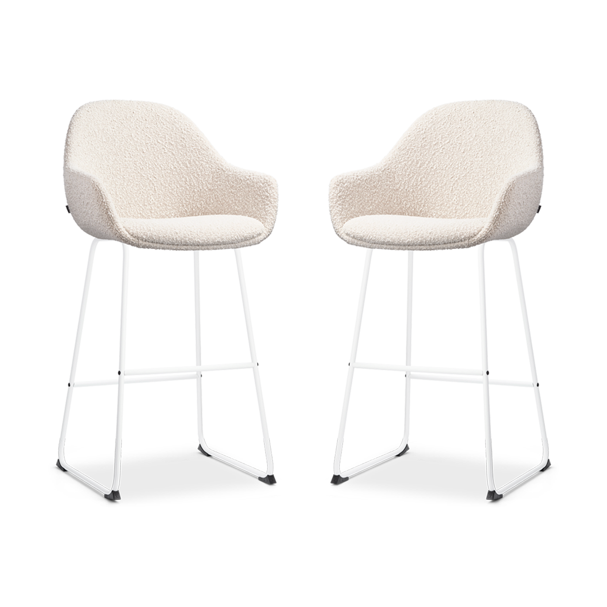 Nolon Nino-Mae barkruk bouclé beige - wit onderstel - 75 cm - set van 2